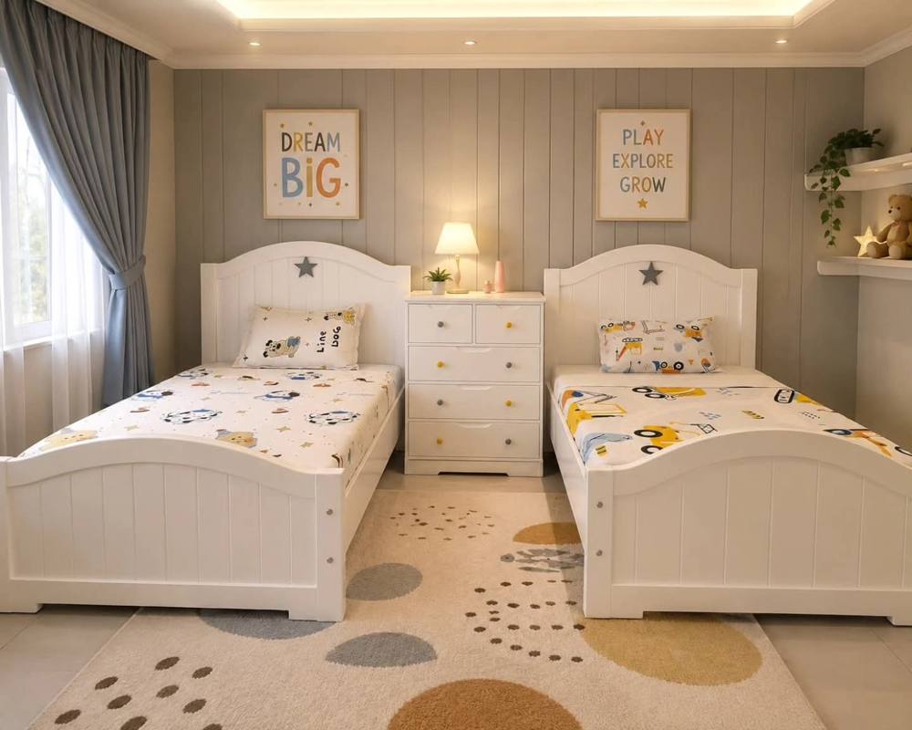 Twin boys' room with white star beds