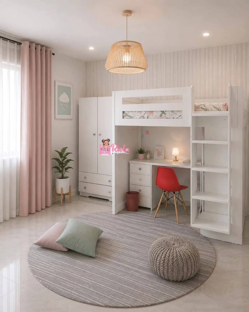 Loft bed with desk and wardrobe