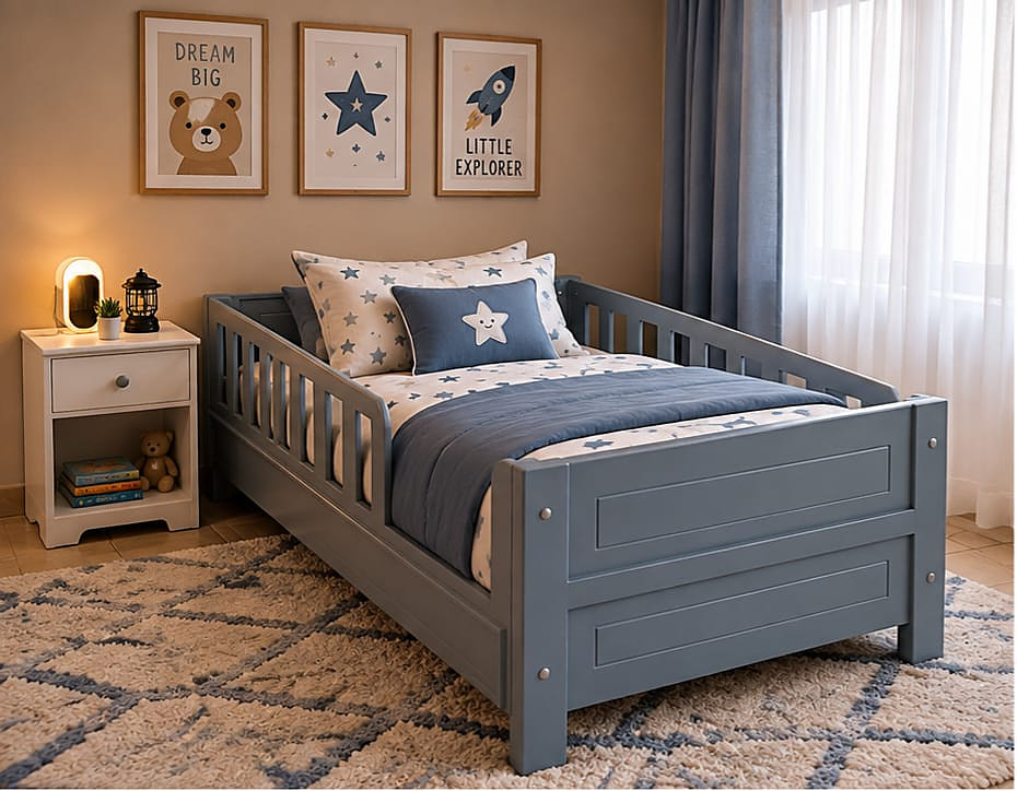 Toddler bed with full safety rails